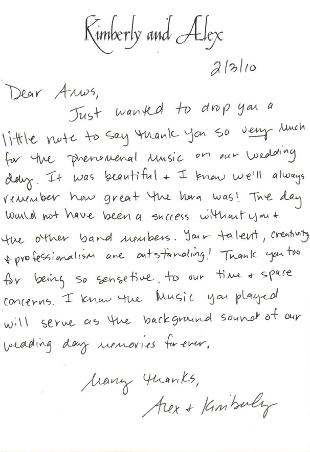 Letter from Kimberly and Alex